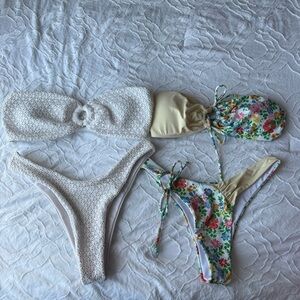 SHEIN Floral Butter Yellow and White Lace Bandeau Bikini Sets